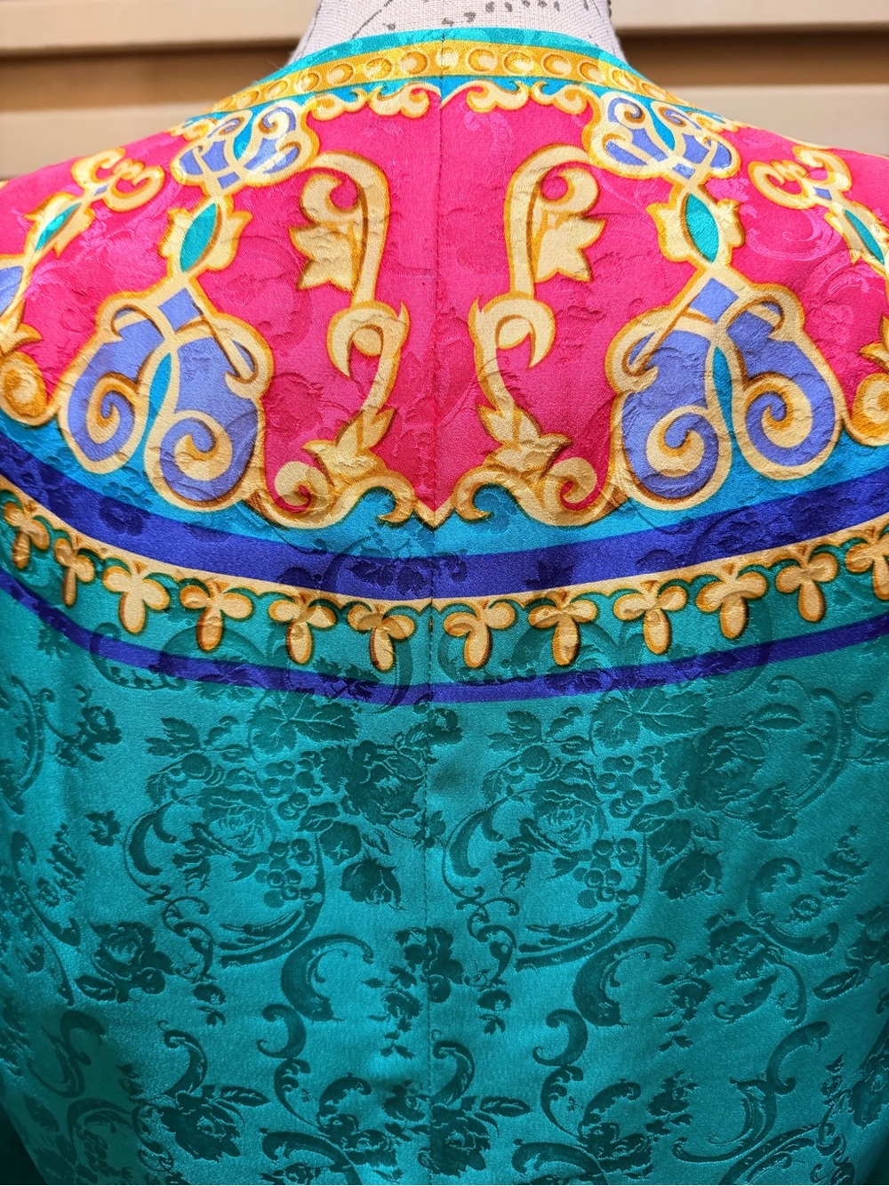 VTG Adrianna Papell 100% Silk Jacquard Skirt Suit Set 80s 90s Baroque - Picture 5 of 6